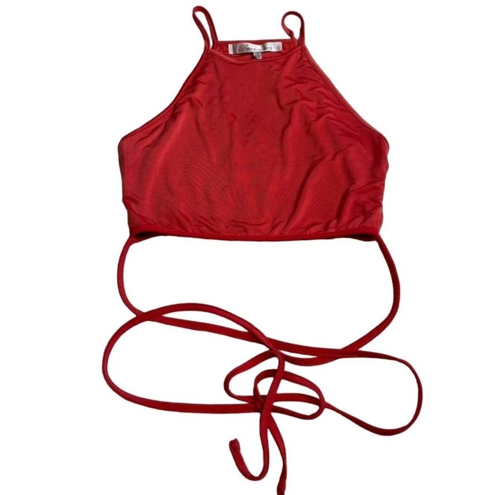 Lovers + Friends Red Halter Wrap Crop Top High Neck Strappy Size S RN132829‎